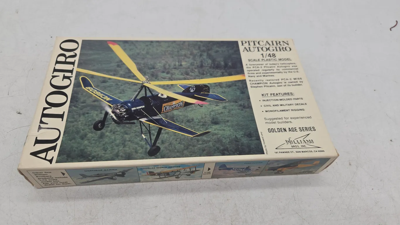 Vintage Williams Brothers auto gyro airplane model new in box