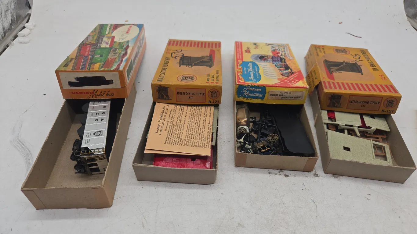Assorted vintage train cars new in boxes