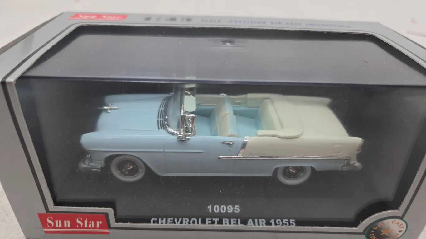 Vintage sunstar 1955 Chevrolet Bel Air convertible diecast car new in box