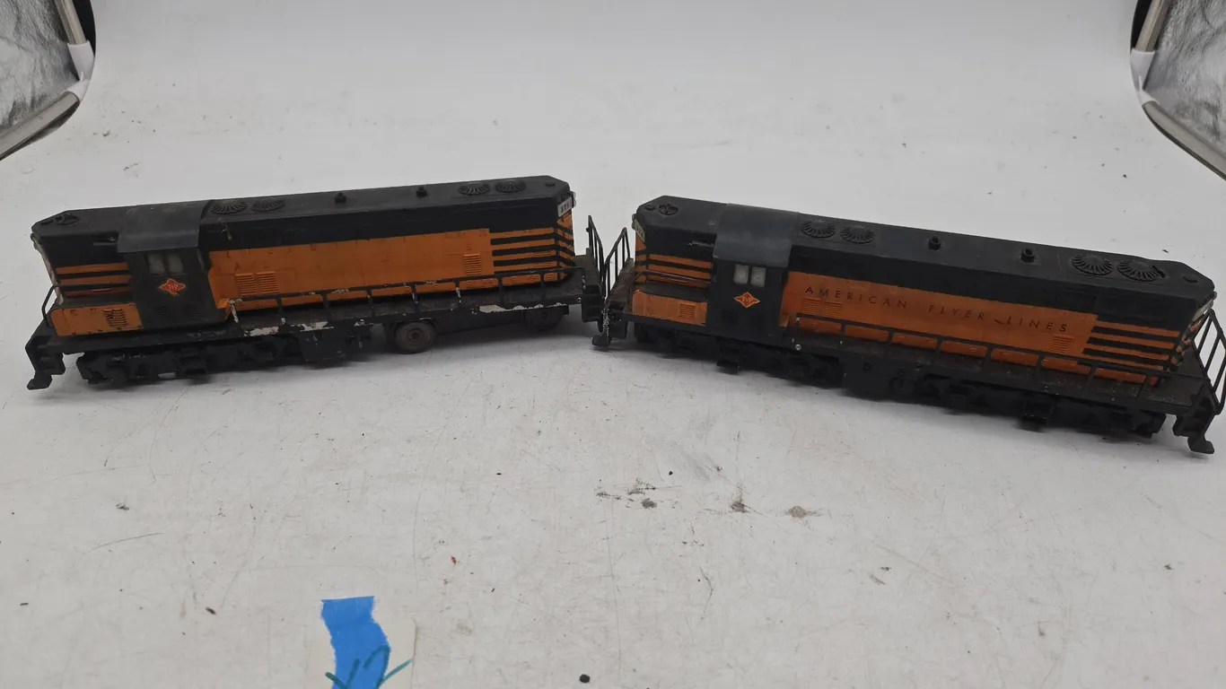 Vintage American flyer Brand number 374 and number 375 locomotive and dummy locomotive