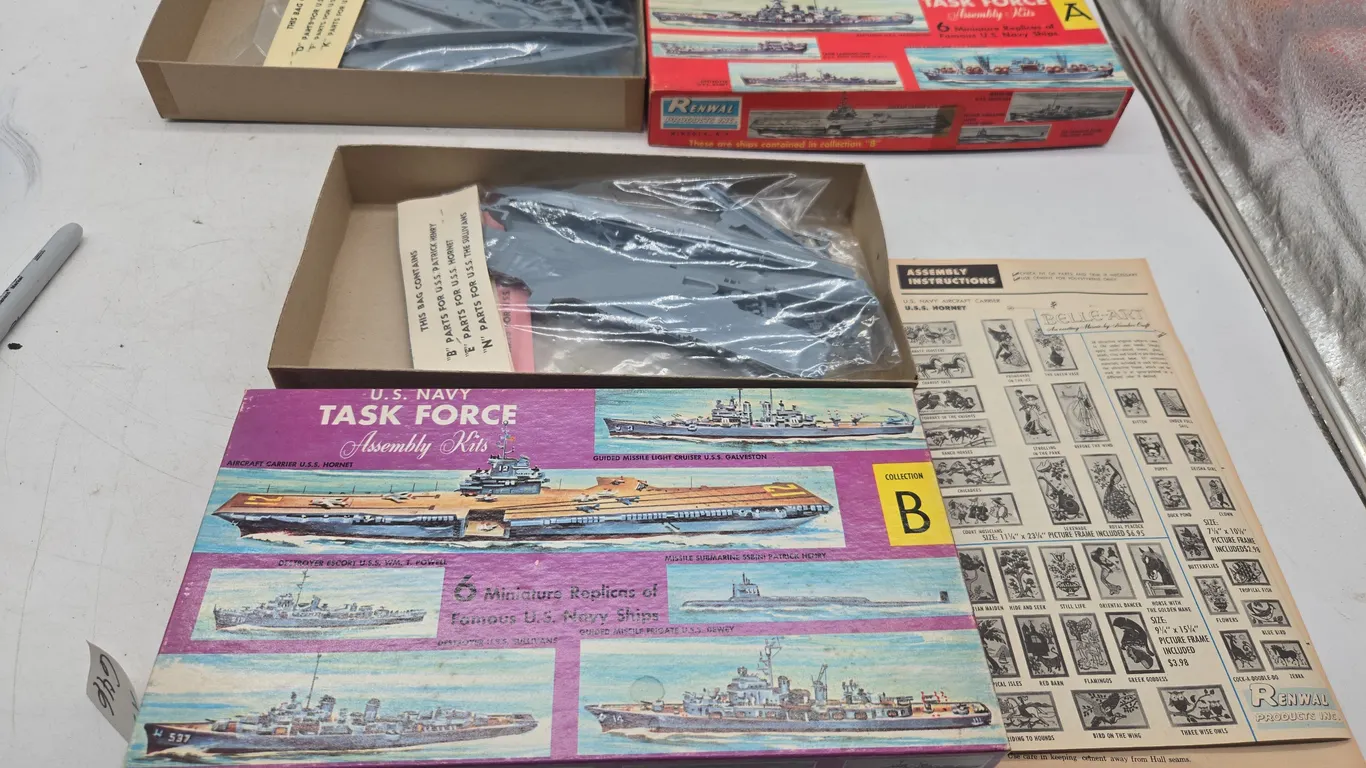 Vintage renewal products US Navy task force miniature ship assembly kits new in boxes