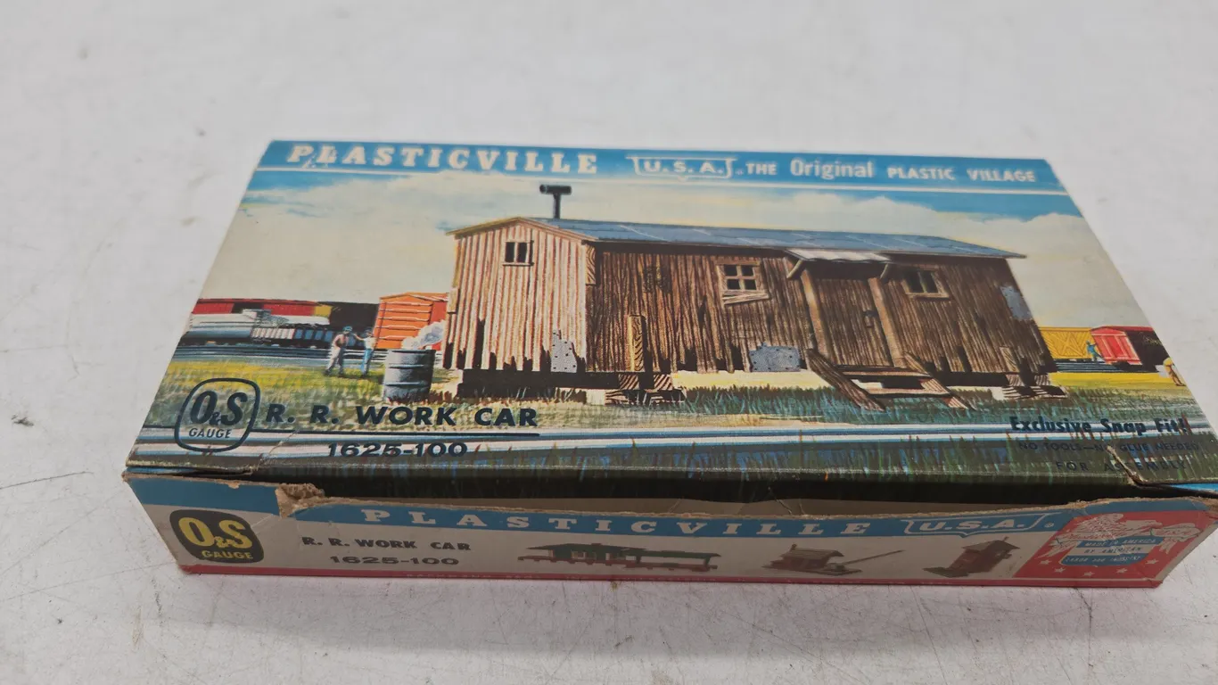 Vintage plasticville railroad work car in original box
