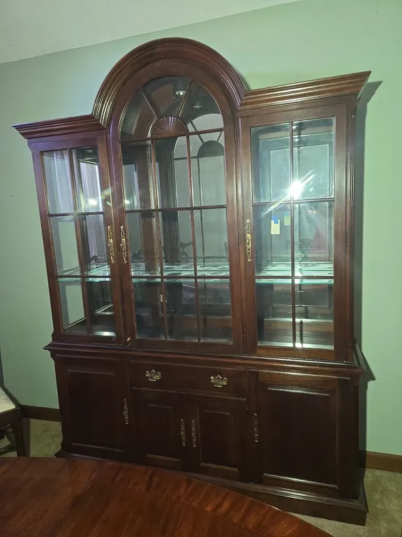 Vintage Pennsylvania house arched and lighted cherry china cabinet