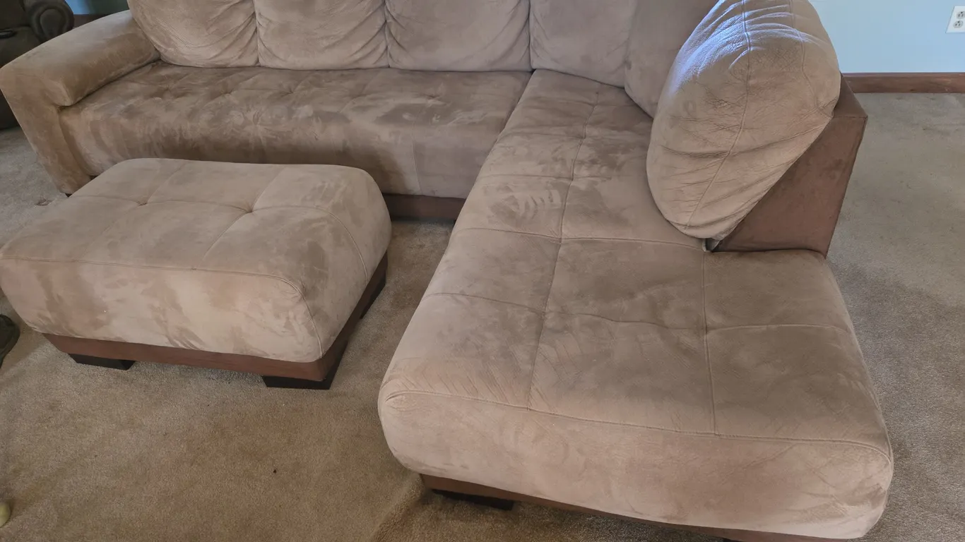 Microfiber living room L-shaped sofa and ottoman combination