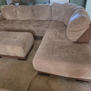 Microfiber living room L-shaped sofa and ottoman combination