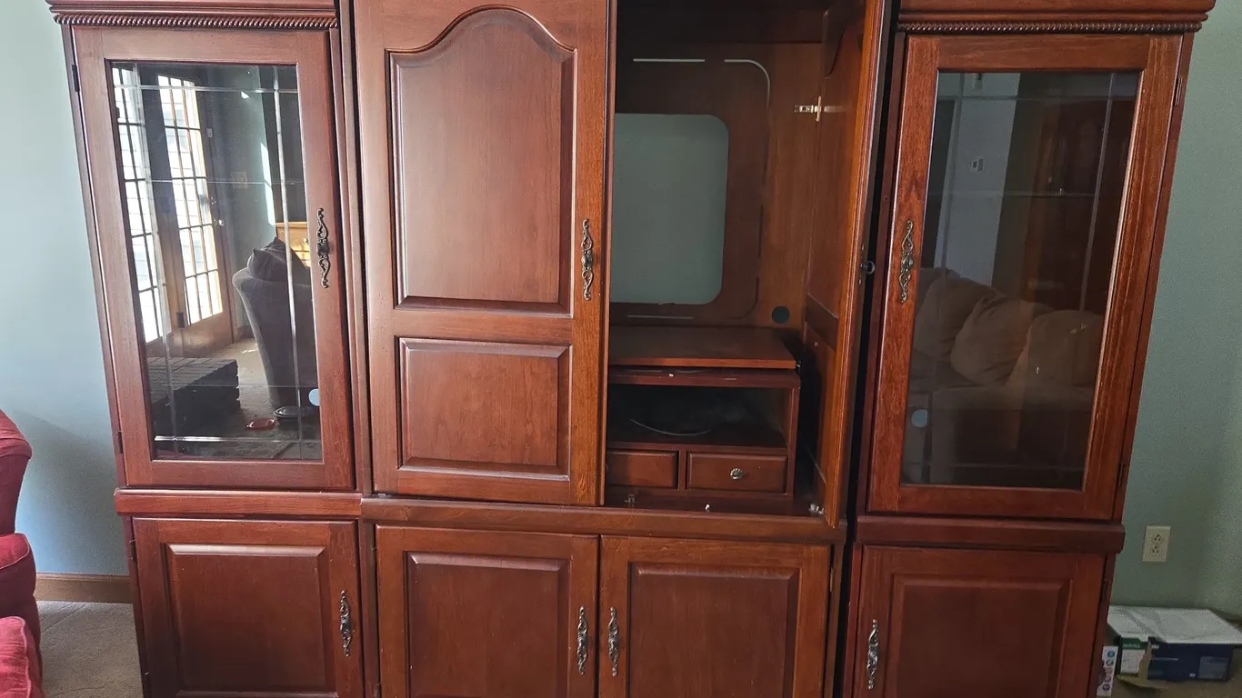 Three-piece wooden sectional entertainment center