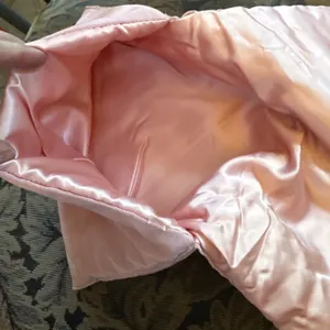 Pink Satin and Lace Pouch with Embroidered Trim