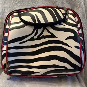 Black and White Zebra-Print Travel Bag with Red Accents