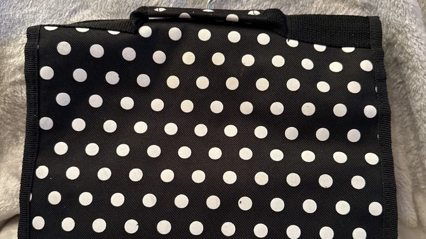 Polka Dot Hanging Travel Organizer with Clear Compartments