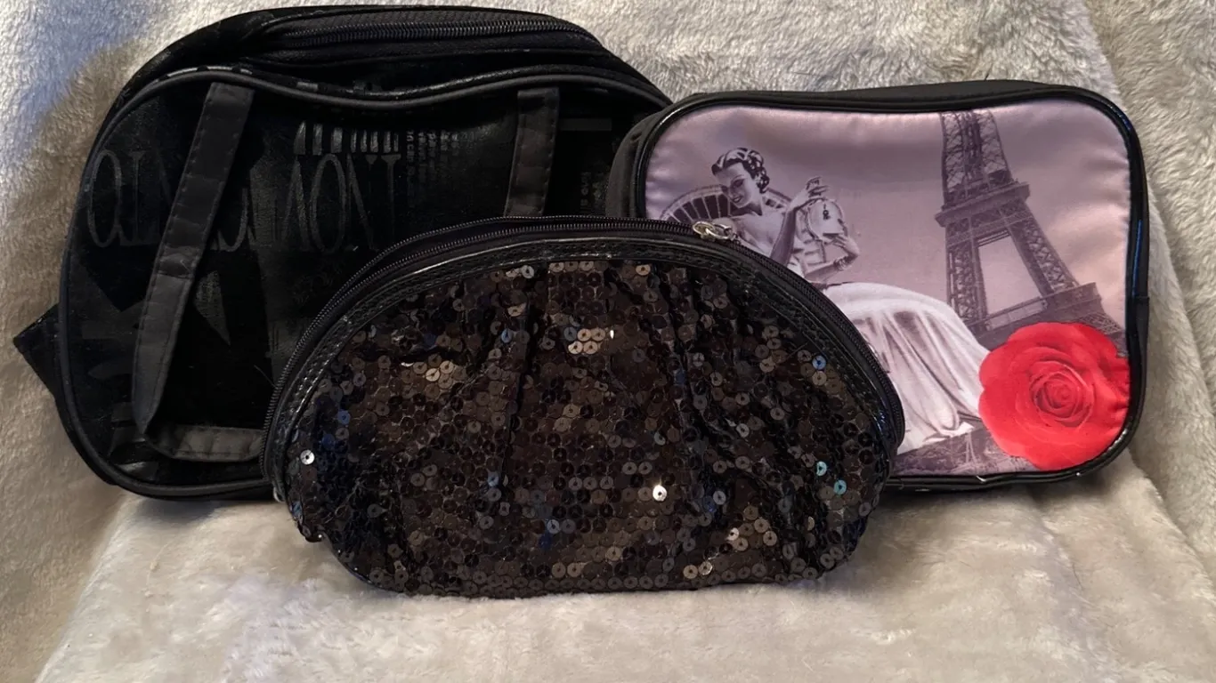 Three Cosmetic Bags with Various Designs and Materials