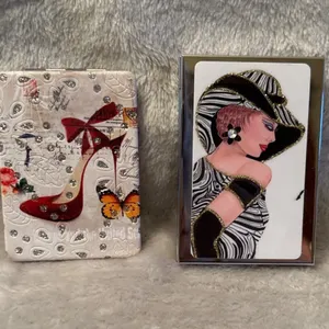 Two Compact Cases: Decorative Shoe Design and Lady Illustration