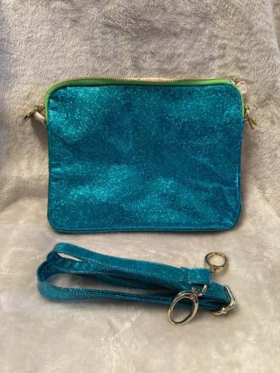Blue Glitter Crossbody Bag with Detachable Strap
