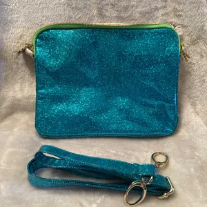 Blue Glitter Crossbody Bag with Detachable Strap