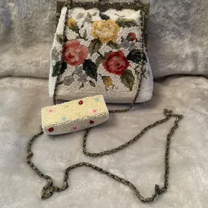 Beaded Evening Bag with Floral Design and Similar Lipstick Case
