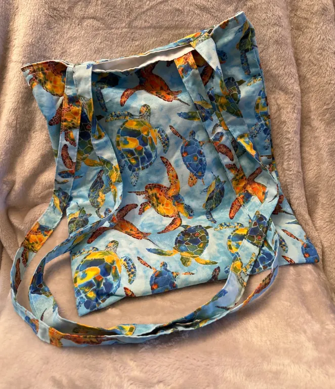 Canvas Tote Bag with Colorful Sea Turtle Design