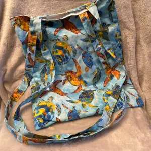 Canvas Tote Bag with Colorful Sea Turtle Design