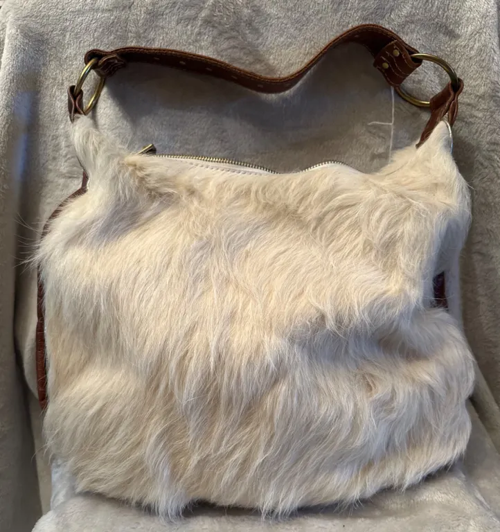 Maya Moon Faux Fur and Leather Shoulder Bag with Floral Lining