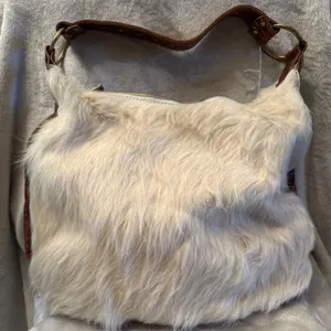 Maya Moon Faux Fur and Leather Shoulder Bag with Floral Lining