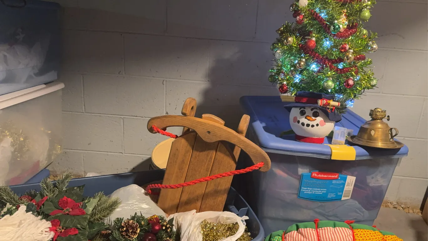 Christmas Decorations with Lighted Tree, Wooden Sled & Holiday Greenery