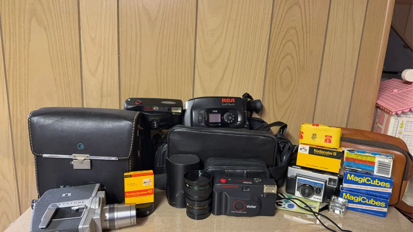 Vintage Kodak, RCA, Keystone & Vivitar Cameras with Film & Accessories