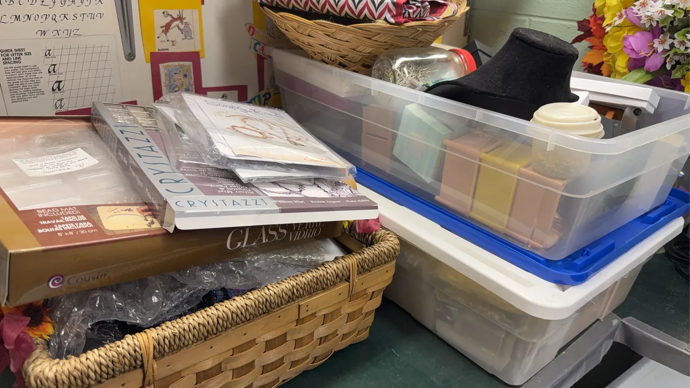 Large Assortment of Jewelry Making, Beading & Craft Supplies with Storage Bins