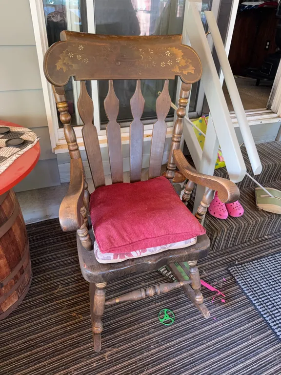 Vintage Hitchcock-Style Wooden Armchair with Stenciled Floral Design