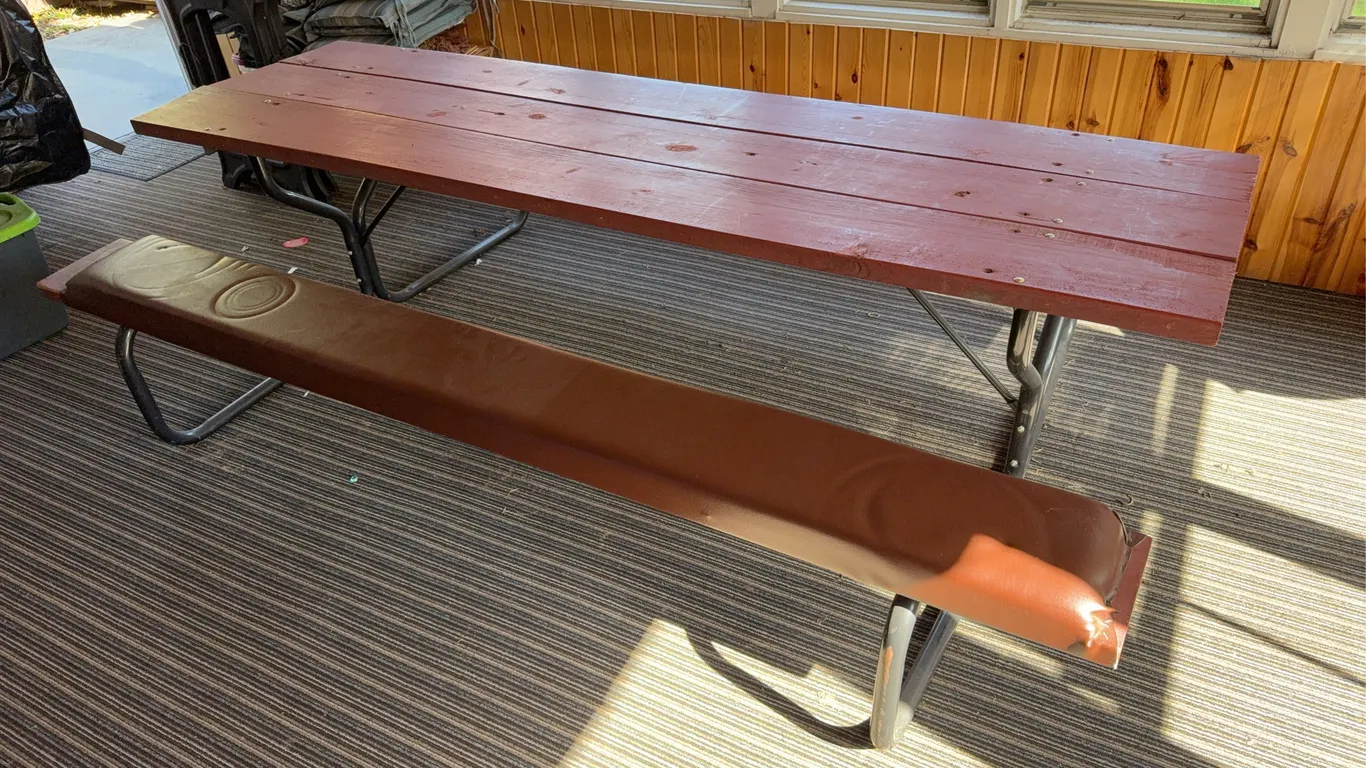Wooden Picnic Table with Attached Bench Seating