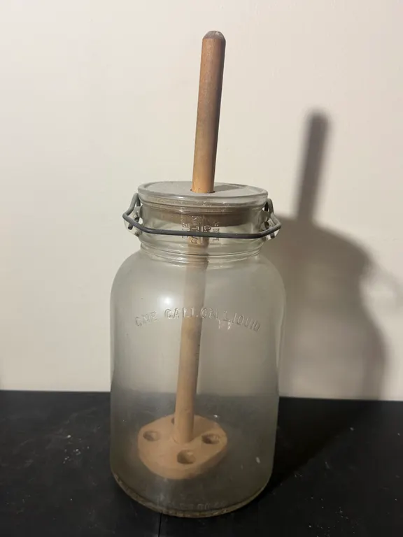 Vintage One Gallon Glass Butter Churn Jar with Wooden Dasher