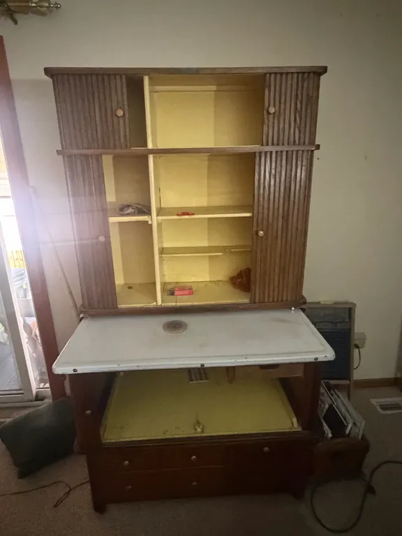 Antique Tippcanoe Oak Hoosier Kitchen Cabinet with Multiple Vertical Tambour Doors