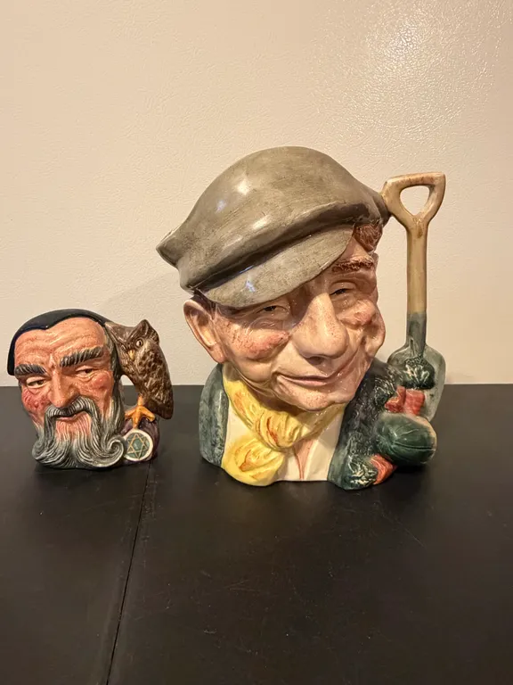 Vintage Royal Doulton Merlin D6536 & The Gardener D6630 Character Toby Jugs