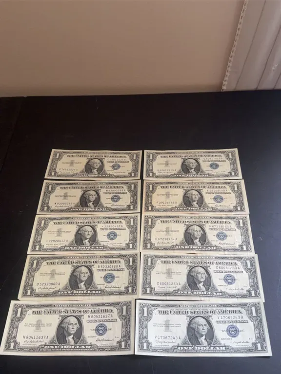 Ten Vintage $1 Silver Certificates