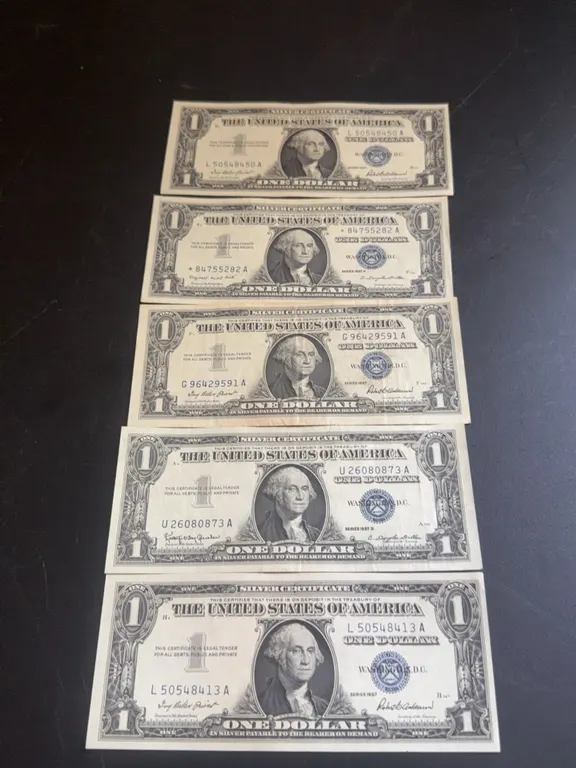 Five Vintage $1 Silver Certificates