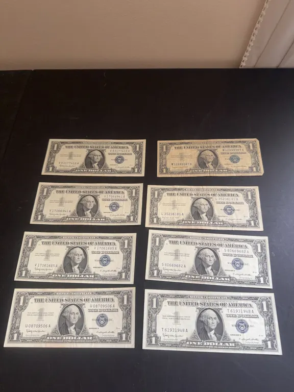 Eight Vintage $1 Silver Certificates