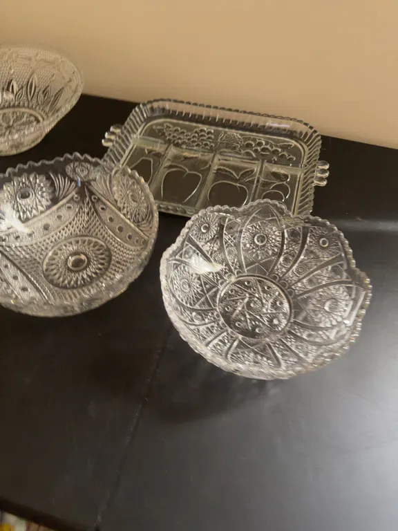 Vintage Pressed Glass Serving Bowls & Divided Relish Tray