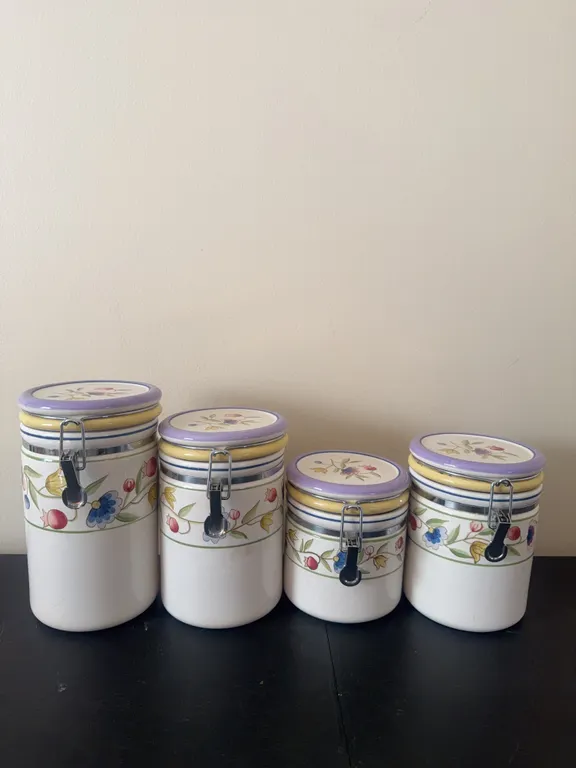 Floral Ceramic Kitchen Canister Set with Clamp Lids