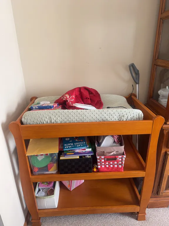 Wooden Baby Changing Table with Storage Shelves