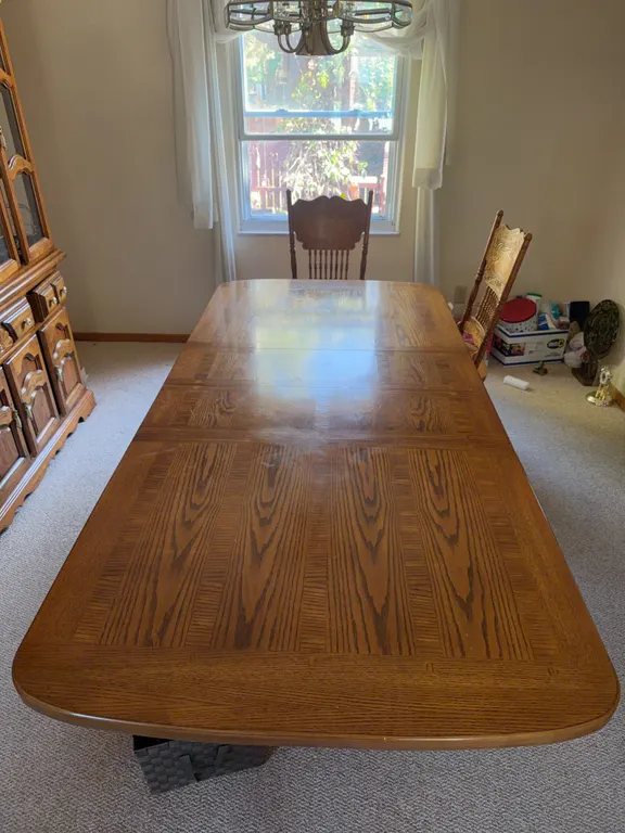 Oak Dining Table with Two Wooden Chairs