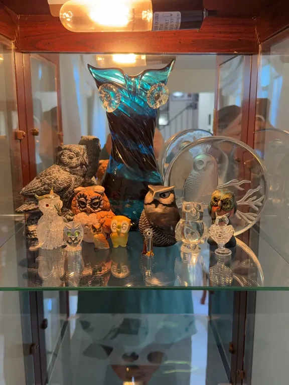 Vintage Viking Glass Owl Paperweight & Assorted Owl Figurine Collection