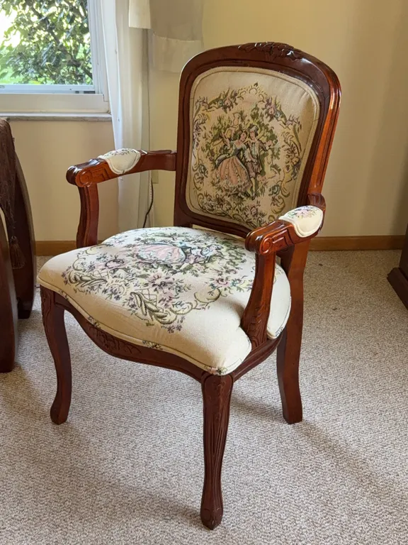 Vintage French Provincial Needlepoint Upholstered Wood Armchair