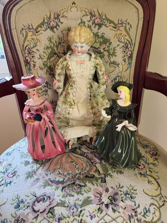 Vintage Porcelain Doll & Victorian Lady Figurines
