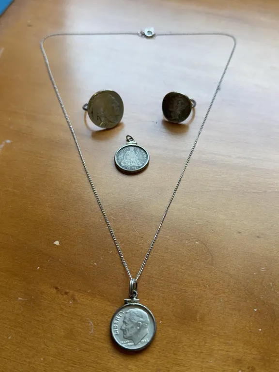 Vintage Coin Jewelry – Buffalo Nickel Rings, Seated Liberty Dime & Roosevelt Dime Necklace