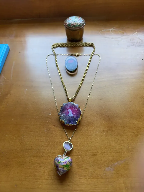 Vintage Sterling Silver Floral Heart Necklace, Cloisonné Trinket Box & Jewelry
