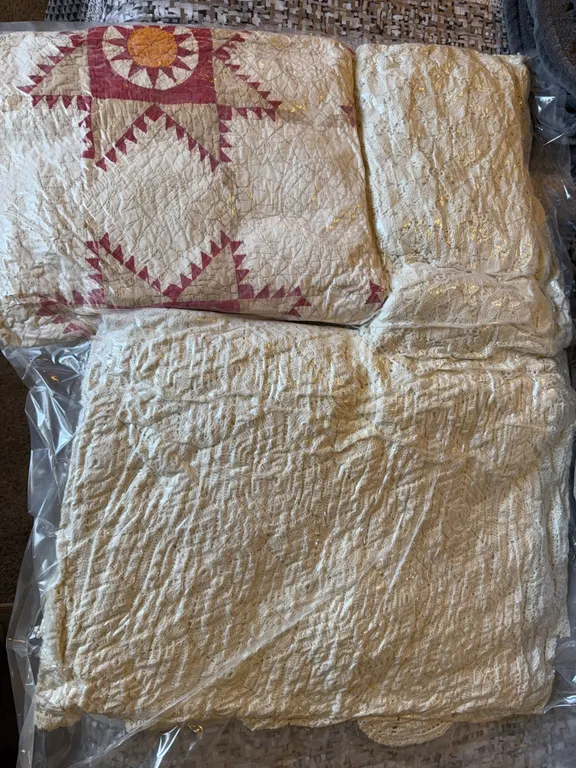 Vintage Patchwork Quilt & Cream Chenille Bedspreads