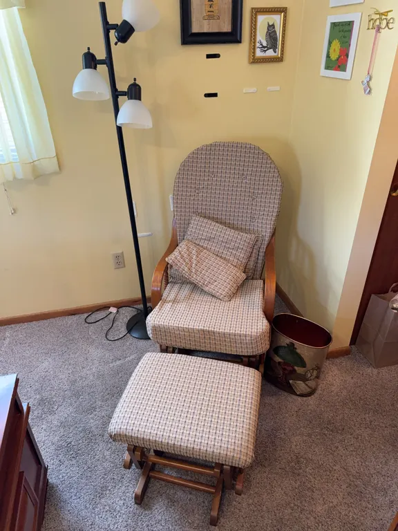 Upholstered Wooden Glider Rocking Chair with Ottoman & Floor Lamp