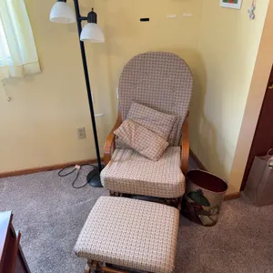 Upholstered Wooden Glider Rocking Chair with Ottoman & Floor Lamp