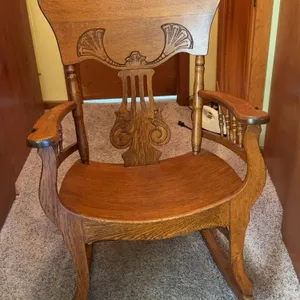 Antique Oak Carved Lyre Back Armchair