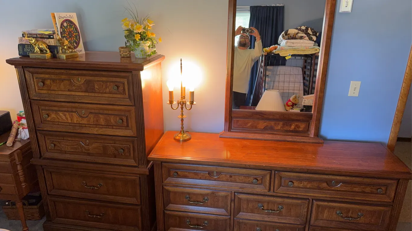 Traditional Wooden Dresser with Mirror & Matching Chest