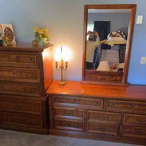 Traditional Wooden Dresser with Mirror & Matching Chest