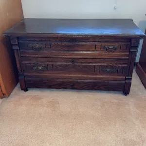 Vintage Oak Two-Drawer chest with Ornate Brass Hardware