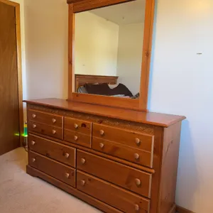 Pine Wood Triple Dresser with Matching Framed Mirror